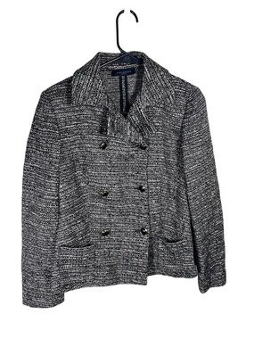 Piazza Sempione Black & White Tweed Double-Breasted Blazer Made in Italy